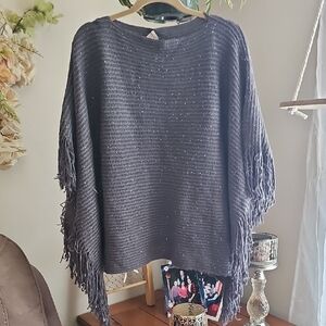 Chico's OS Grey Glitter Fringe Poncho